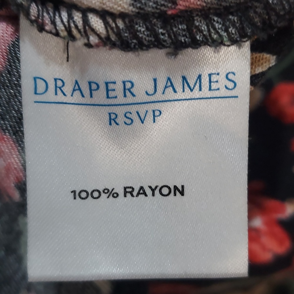 Draper James RSVP Black Floral Puff Sleeve Top XS Rayon Whimsigoth Cottagecore - Picture 7 of 8